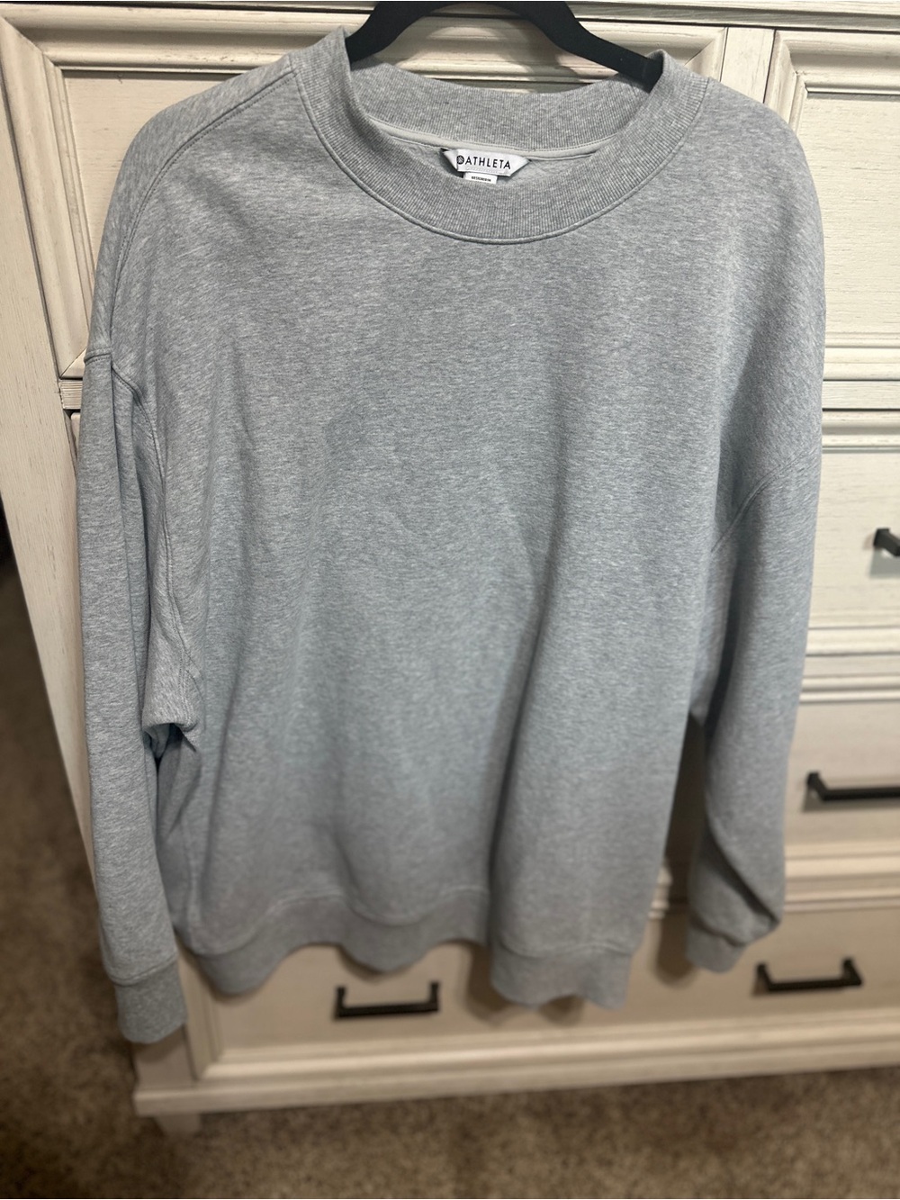 Athleta Women’s Fleece Crewneck Sweatshirt in Light Gray